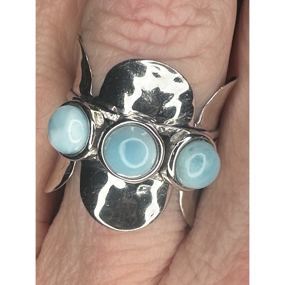 CFJ Sterling Larimar Gemstone Band Ring size 8